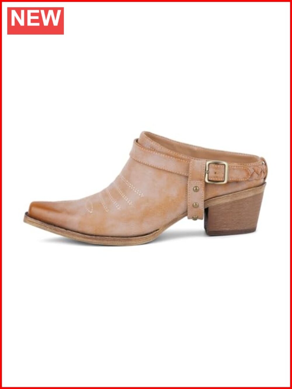 Women's Western Mule Shoes Snip Toe Slip-On Clogs Block Heel Distressed Faux